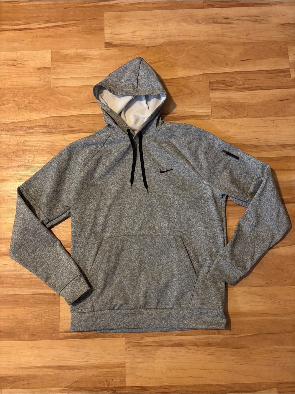 Nike Heather Gray Hooded Pullover with Black Drawcords